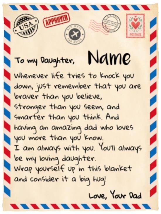 To My Daughter |Love Dad |Letter Blanket