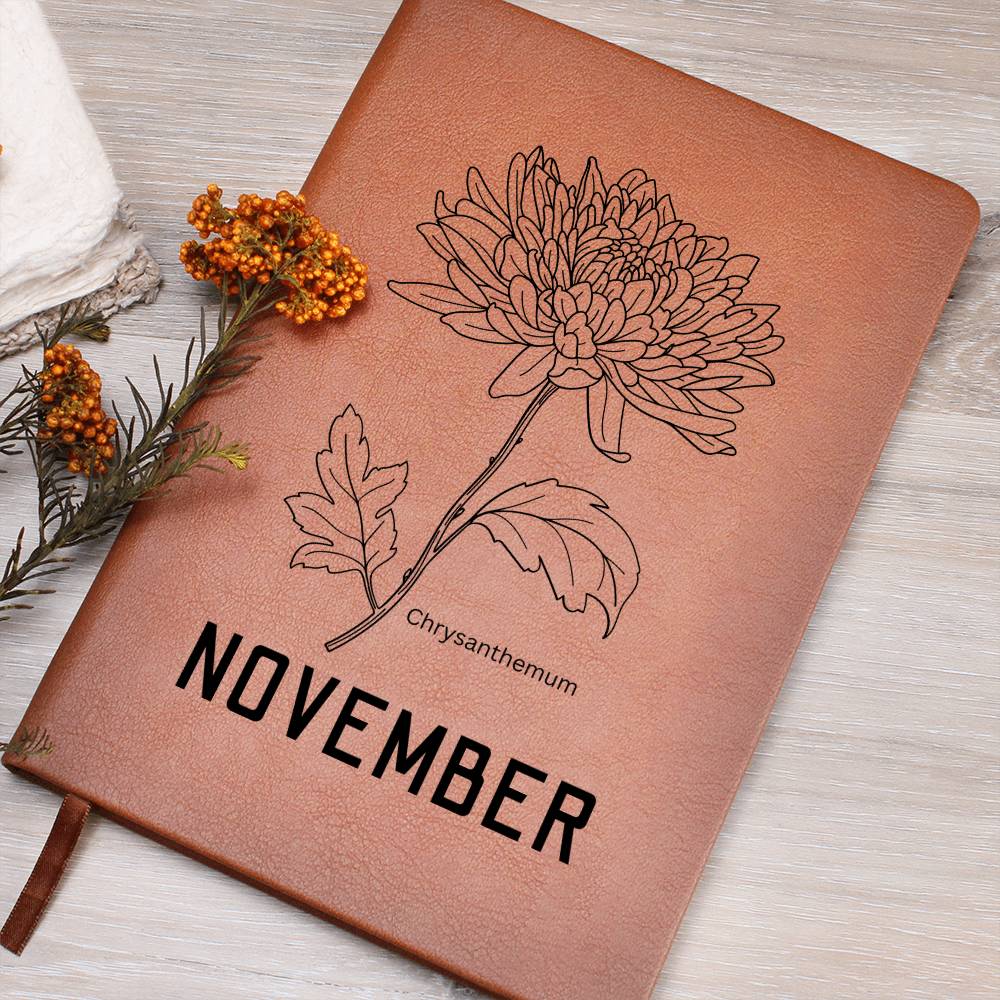 November Birth Flower | Birth Month Flower Leather Journal