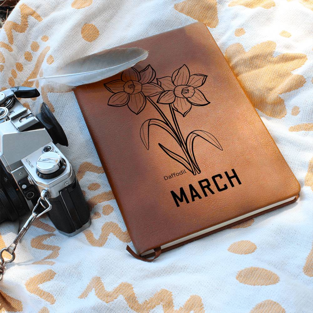 March Birth Flower | Birth Month Flower Leather Journal