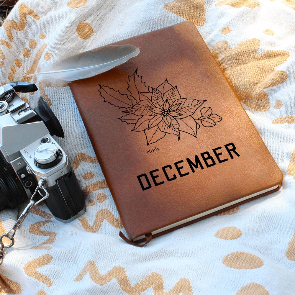 December Birth Flower | Birth Month Flower Leather Journal