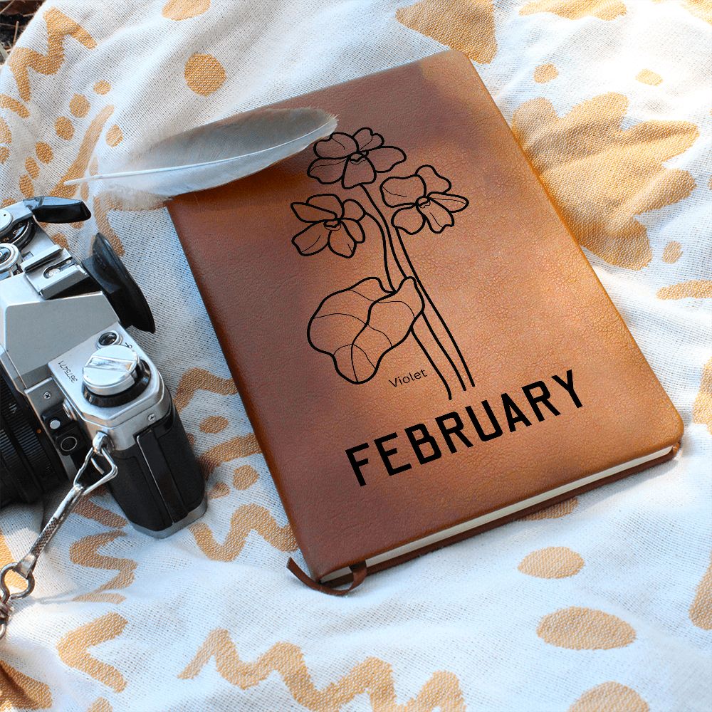 February Birth Flower | Birth Month Flower Leather Journal