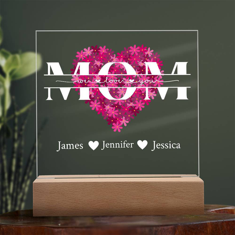 Mom Monogram Acrylic Square Plaque | Pink