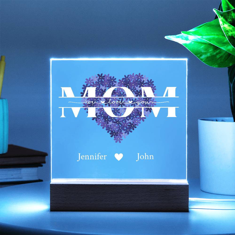 Mom Monogram Acrylic Square Plaque | Pink