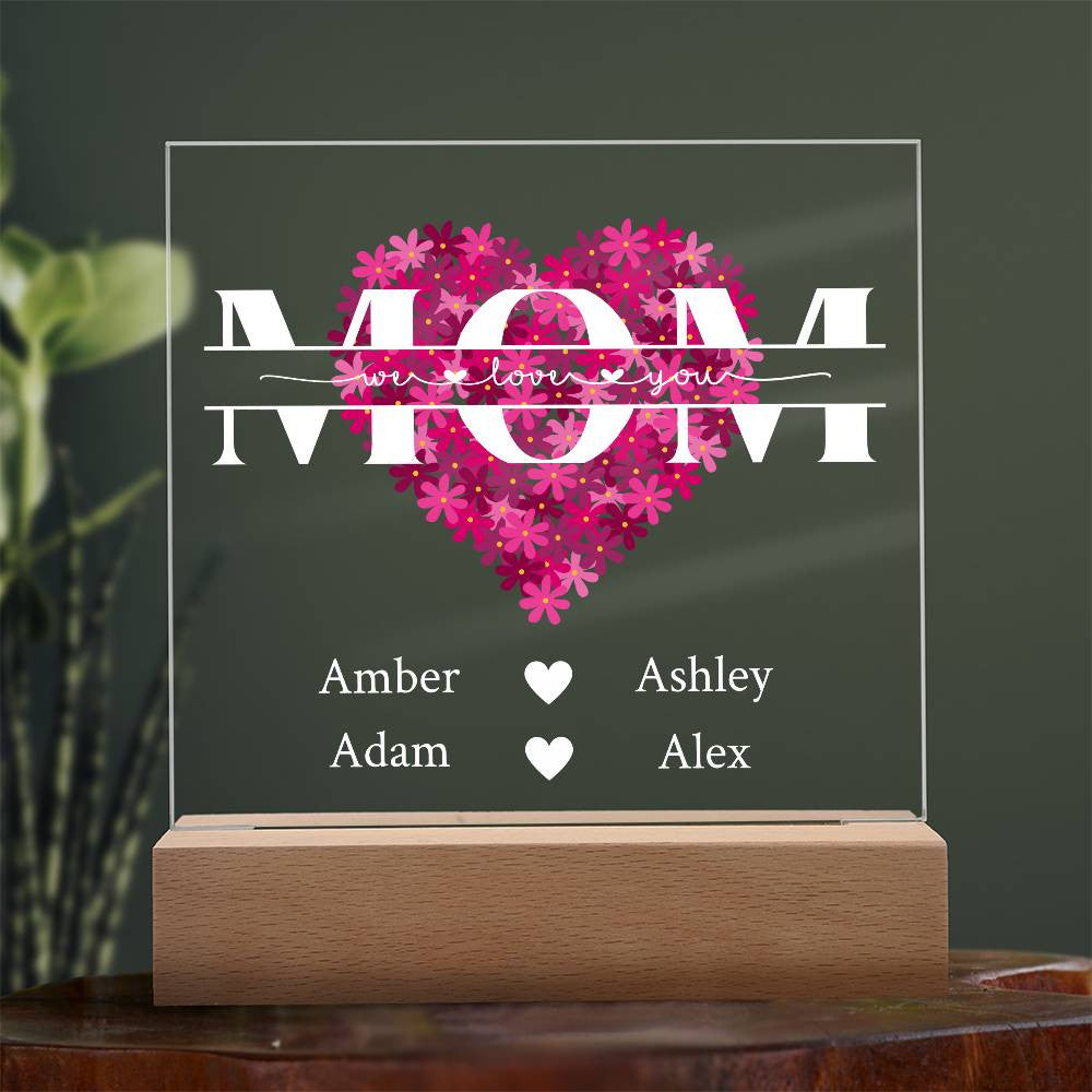 Mom Monogram Acrylic Square Plaque | Pink