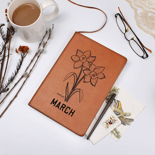 March Birth Flower | Birth Month Flower Leather Journal