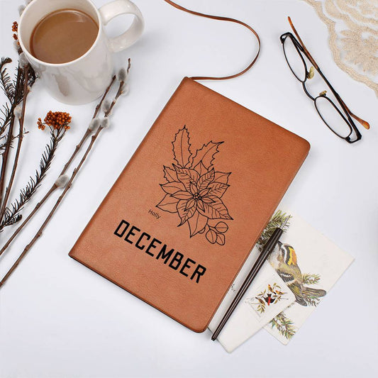 December Birth Flower | Birth Month Flower Leather Journal