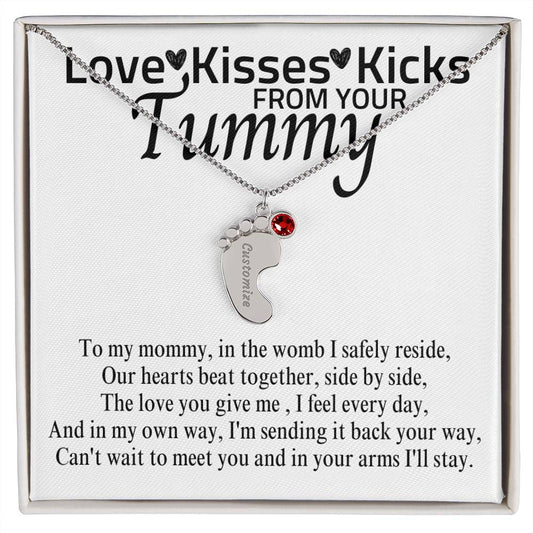 Love Kisses Kicks | Mom To Be | Personalized Baby Feet With Birthstone