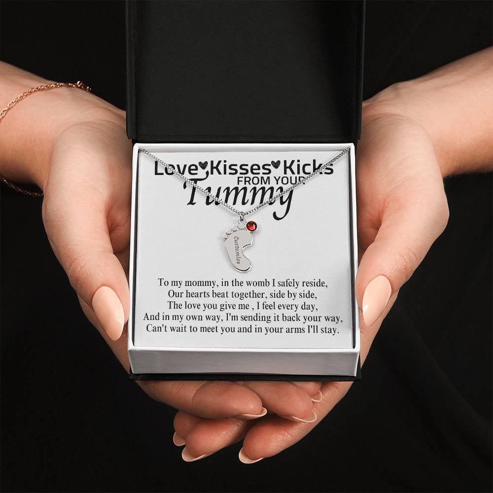 Love Kisses Kicks | Mom To Be | Personalized Baby Feet With Birthstone