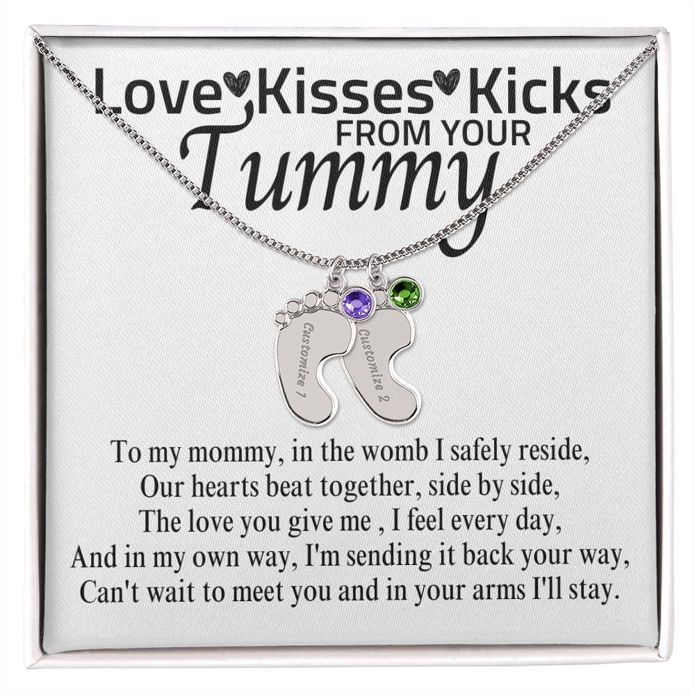 Love Kisses Kicks | Mom To Be | Personalized Baby Feet With Birthstone