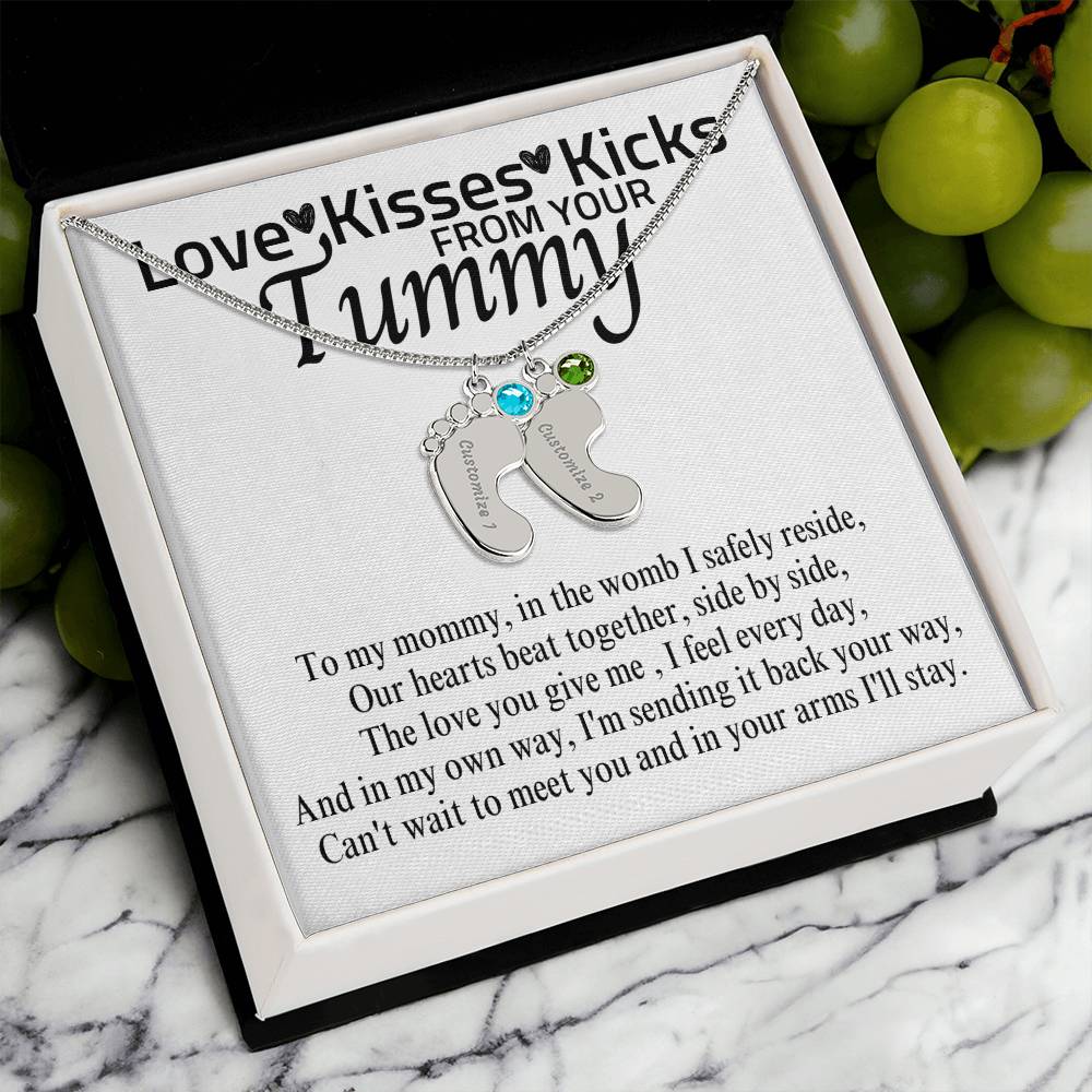 Love Kisses Kicks | Mom To Be | Personalized Baby Feet With Birthstone