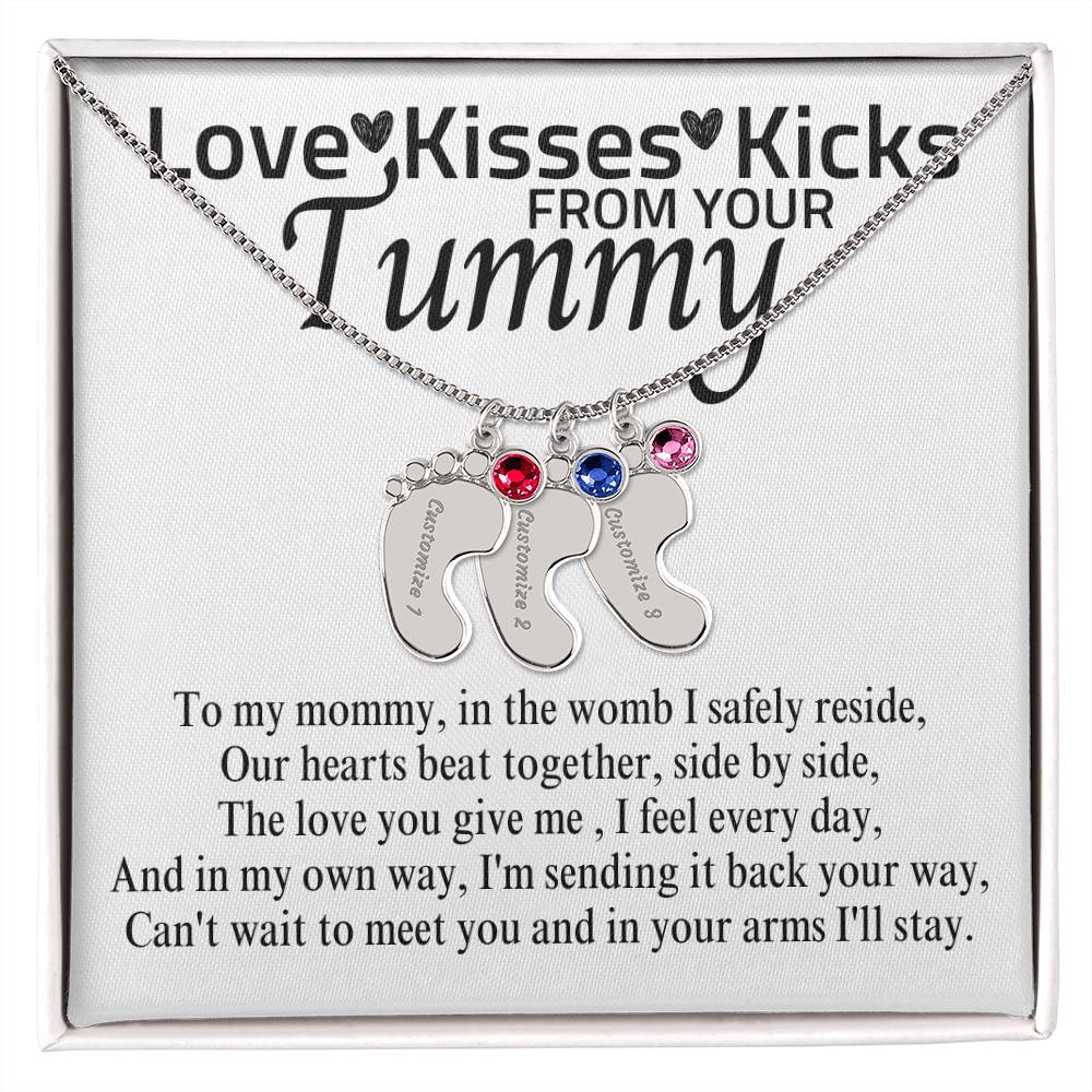 Love Kisses Kicks | Mom To Be | Personalized Baby Feet With Birthstone