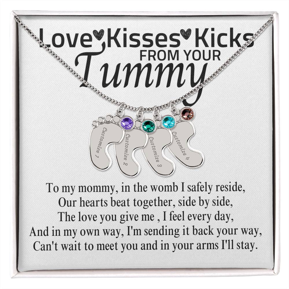 Love Kisses Kicks | Mom To Be | Personalized Baby Feet With Birthstone