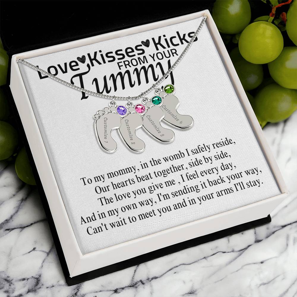 Love Kisses Kicks | Mom To Be | Personalized Baby Feet With Birthstone