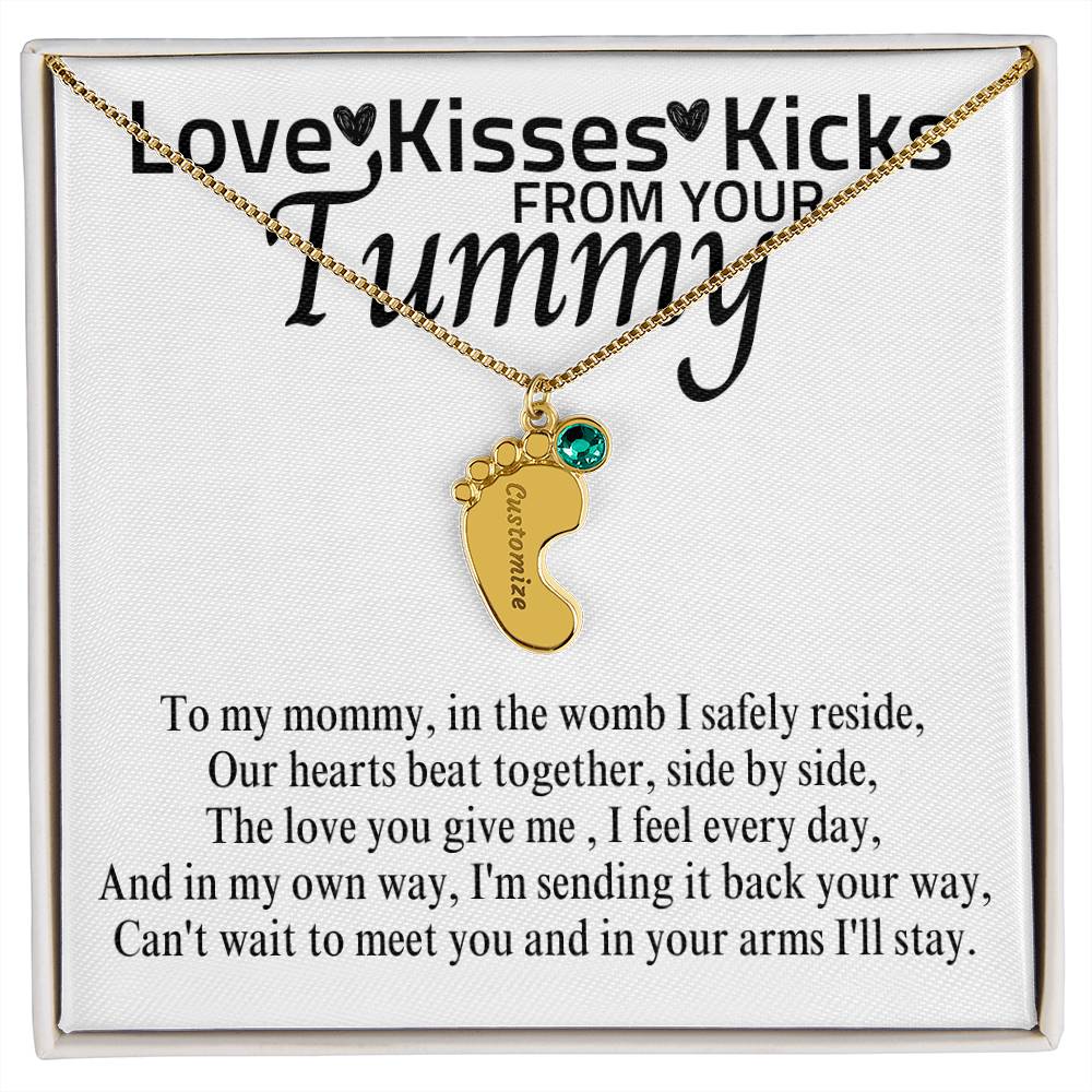 Love Kisses Kicks | Mom To Be | Personalized Baby Feet With Birthstone