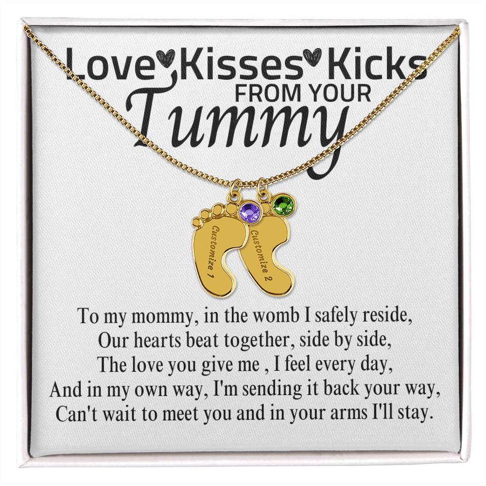 Love Kisses Kicks | Mom To Be | Personalized Baby Feet With Birthstone