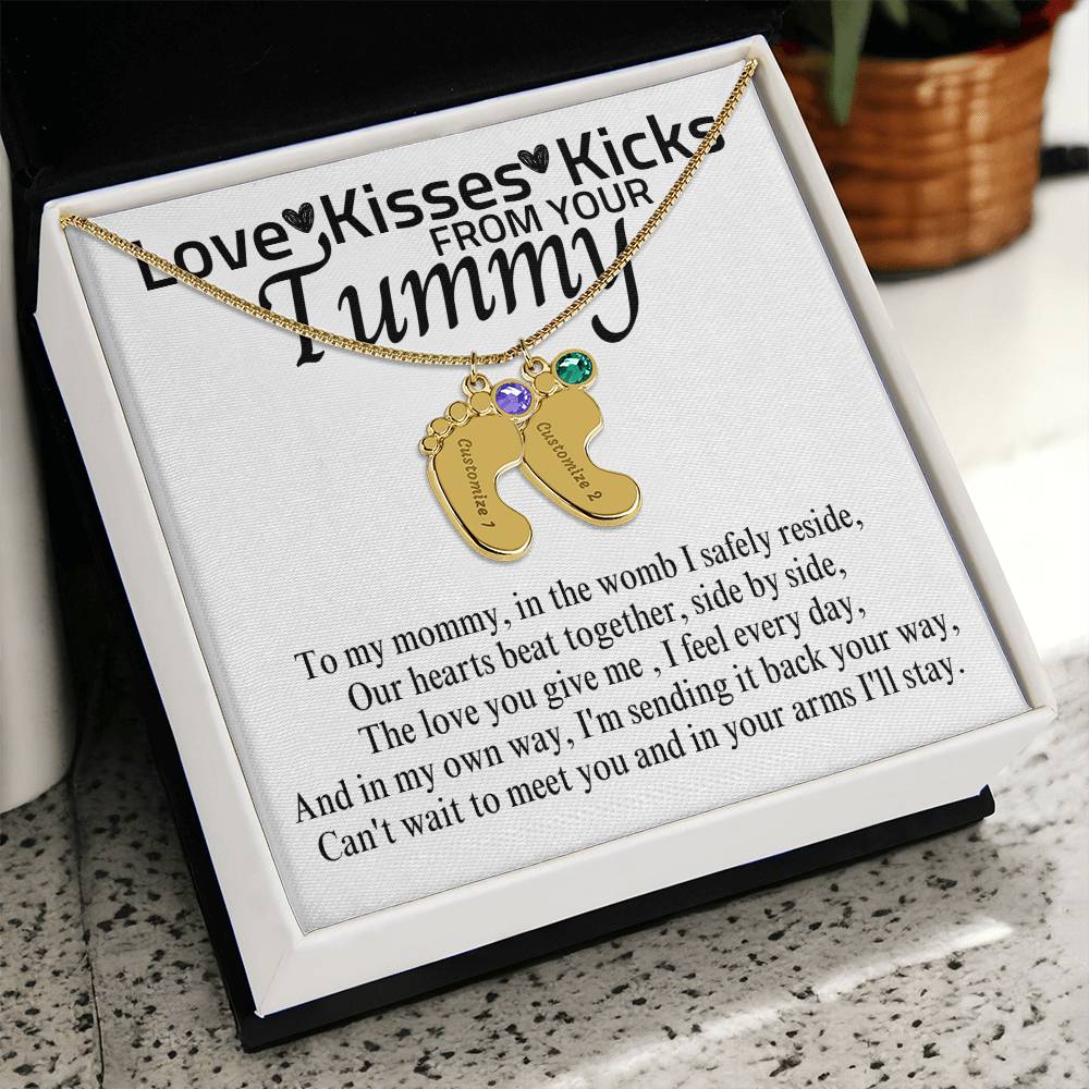 Love Kisses Kicks | Mom To Be | Personalized Baby Feet With Birthstone