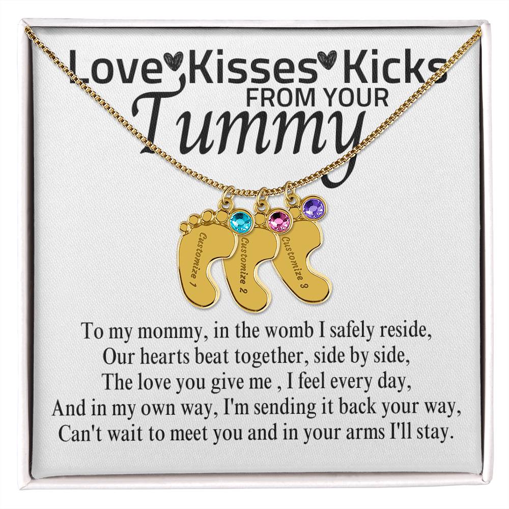 Love Kisses Kicks | Mom To Be | Personalized Baby Feet With Birthstone