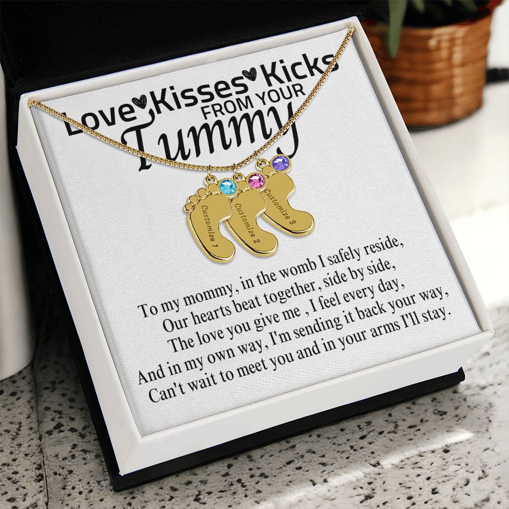 Love Kisses Kicks | Mom To Be | Personalized Baby Feet With Birthstone