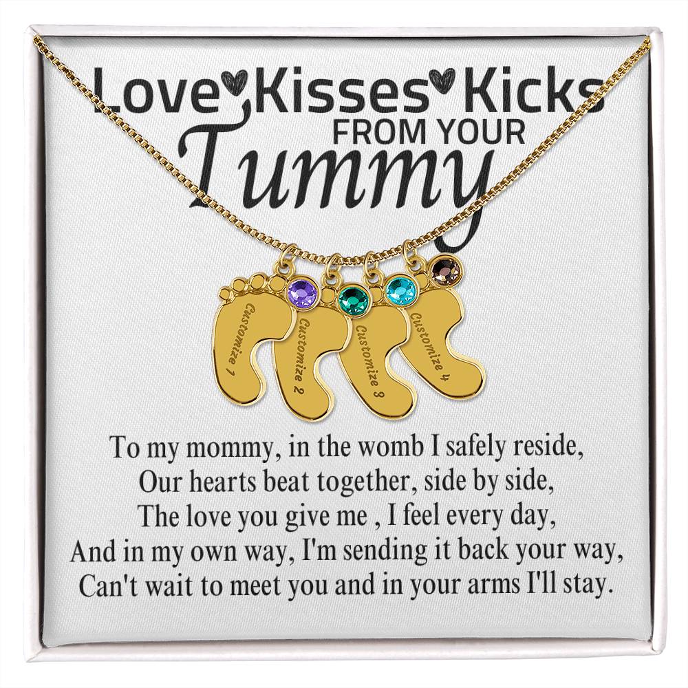 Love Kisses Kicks | Mom To Be | Personalized Baby Feet With Birthstone