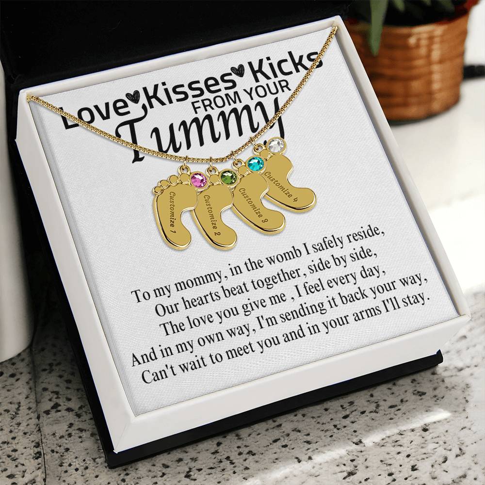 Love Kisses Kicks | Mom To Be | Personalized Baby Feet With Birthstone