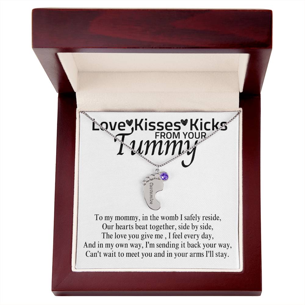 Love Kisses Kicks | Mom To Be | Personalized Baby Feet With Birthstone