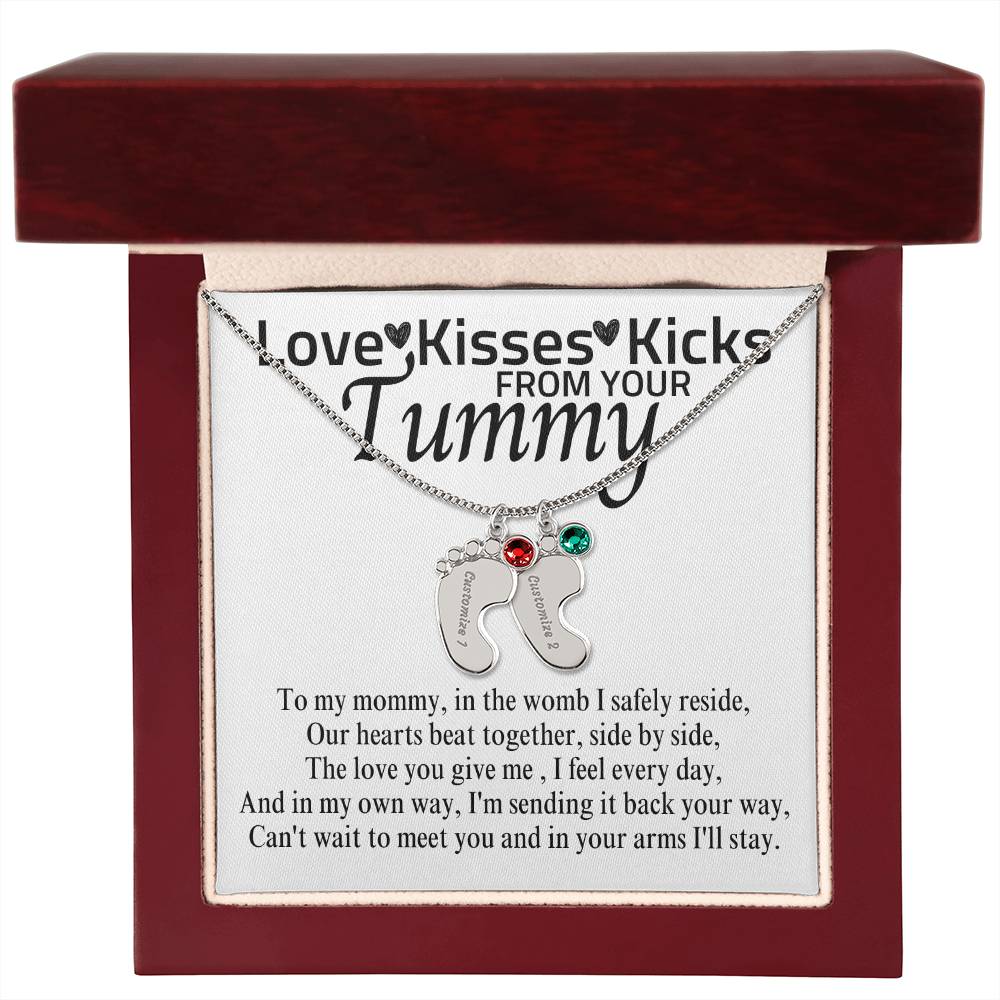 Love Kisses Kicks | Mom To Be | Personalized Baby Feet With Birthstone