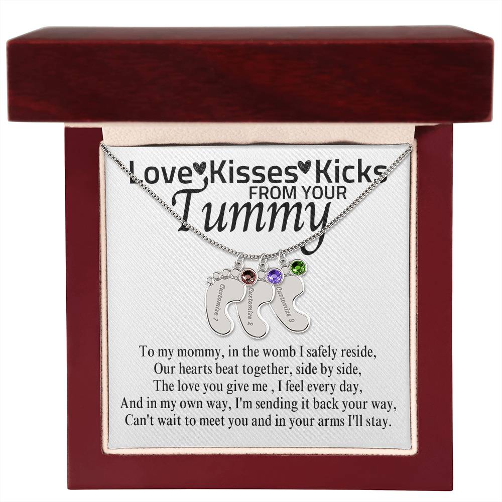 Love Kisses Kicks | Mom To Be | Personalized Baby Feet With Birthstone