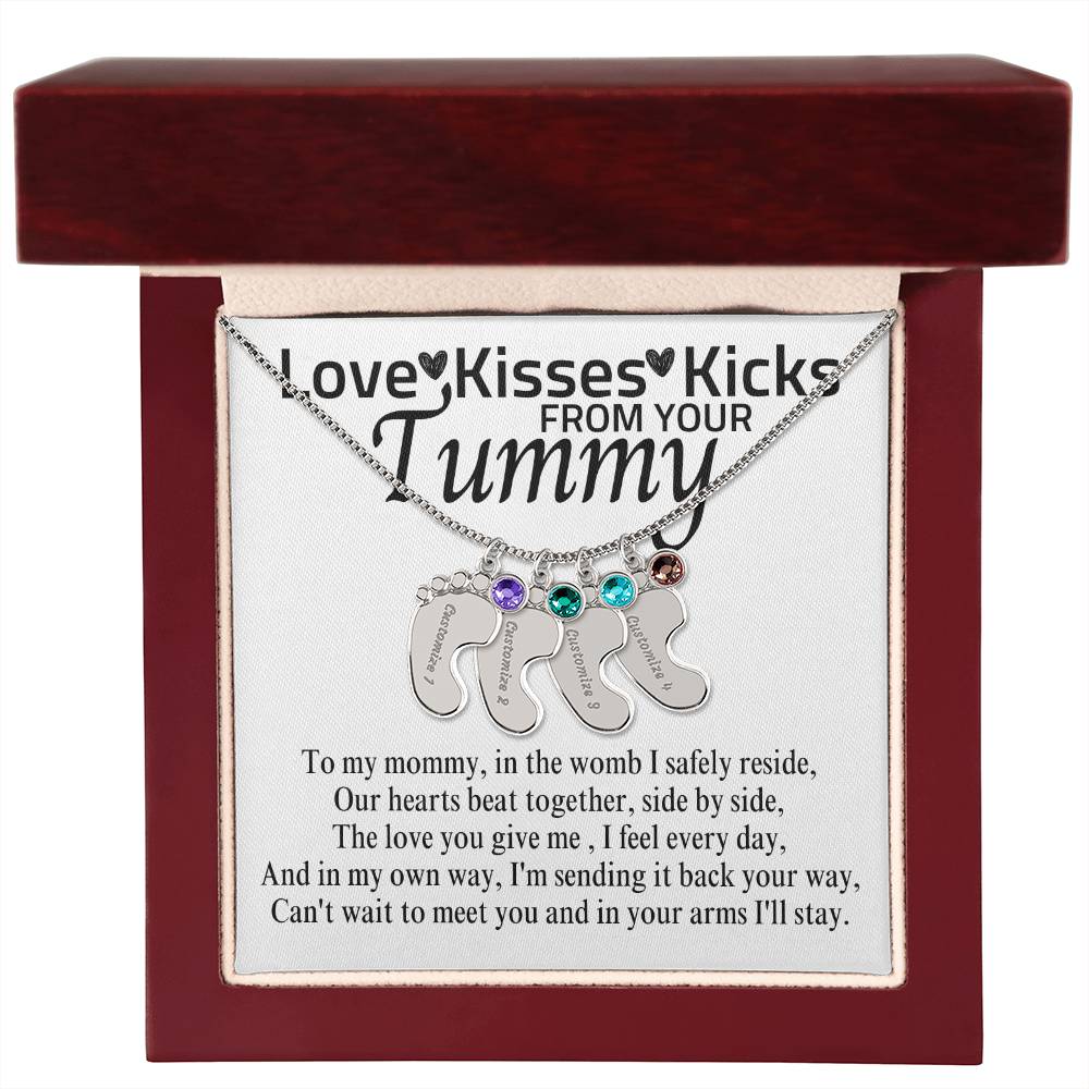 Love Kisses Kicks | Mom To Be | Personalized Baby Feet With Birthstone