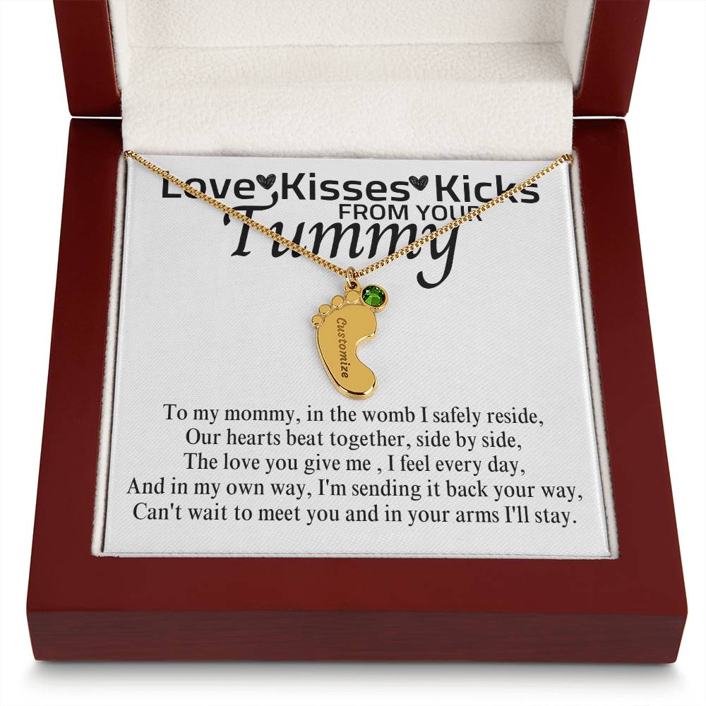 Love Kisses Kicks | Mom To Be | Personalized Baby Feet With Birthstone