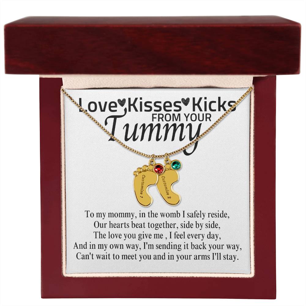 Love Kisses Kicks | Mom To Be | Personalized Baby Feet With Birthstone