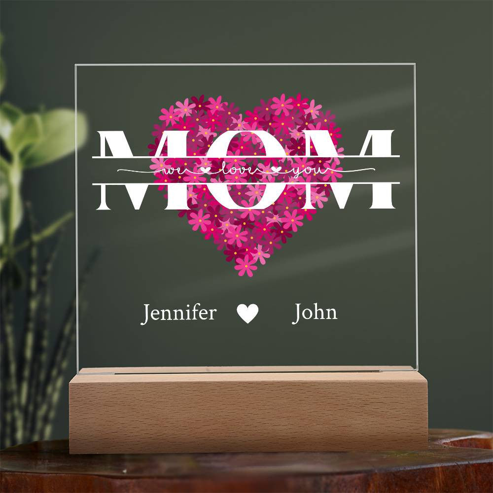 Mom Monogram Acrylic Square Plaque | Pink